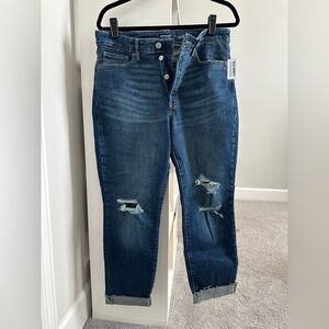 NWT Old Navy Women's Dark Blue Ripped Straight Leg Jeans